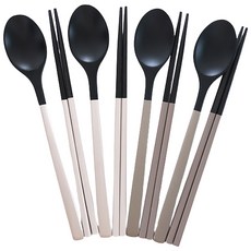Klein 粉彩原木餐具 4人套裝, 象牙白, 灰色, 湯匙 4p + 筷子 4雙, 1套