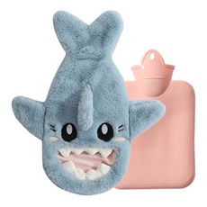 EVER HOUSE 鯊魚暖手袋 藍色 + 保溫熱水袋 1L 套組, 1套