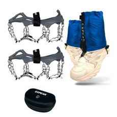 Expeak 苔原13P冰爪雙腳穿戴+Trail短緊身褲 左右+硬殼組, 灰色（冰爪）、藍色（鞋口）