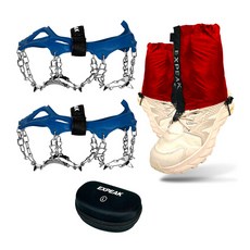 Expeak Tundra 13P 冰爪 雙腳穿戴 + 越野短版綁腿 左右 + 硬殼收納盒套組, 海軍藍(冰爪), 紅色(綁腿)