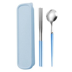 My Min簡約便攜餐具組+收納盒, 藍色, 1組, 勺子+筷子+箱子