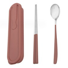 My Min簡便攜帶型不鏽鋼餐具組+收納盒, 深紅, 1組, 勺子+筷子+箱子