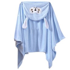 側開式嬰幼兒蓬鬆柔軟浴巾斗篷, 藍色, 1個