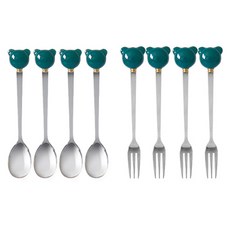 Lime Olive Baneh 小熊茶匙 4p + 點心叉 4p 組 綠色, 茶匙 4p + 點心叉 4p, 1套