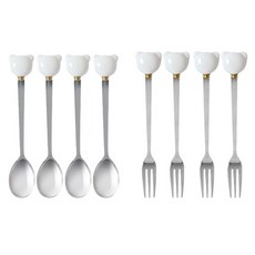 Lime Olive Baneh 小熊餐具組 白色, 茶匙 4p + 茶叉 4p, 1套