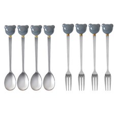 Lime Olive Baneh 小熊餐具8件組 灰色, 茶匙 4p + 茶叉 4p, 1套