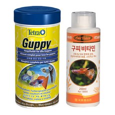 수아쿠아 테트라 구피 푸드 사료 대 + 원터치 구피 비타민, 1세트, 250ml