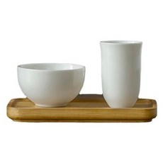 Ttabongoppa 極簡茶杯杯墊陶瓷茶道組 JNH1502, 平明梨茶杯+文香梨茶杯+木托盤, 白色（品名梨茶杯、文香梨茶杯）, 1組