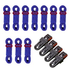 反光彈力繩 10條+帳篷固定夾 4個, 01藍色（繩子），隨機出貨（固定夾）