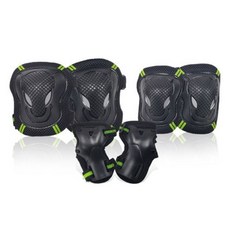 BRENCE 多用途運動自行車直排輪 護膝2件 + 護肘2件 + 護腕2件組, 黑綠色