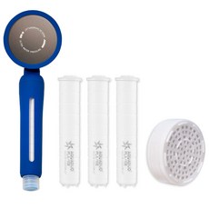AQUADUO Blossom蓮蓬頭+PLA長濾芯 3入+第2層ACF蓮蓬頭濾芯組, 鈷藍色(蓮蓬頭), 1組
