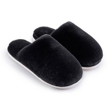 EVER HOUSE 防樓層噪音防滑毛絨客廳室內拖鞋, 黑色, 1個