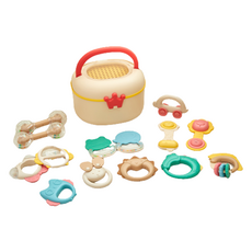 Mallang嬰兒馬卡龍搖鈴固齒器 12種+收納盒組, 嬰兒磨牙玩具 14入+收納盒, 混色, 1組