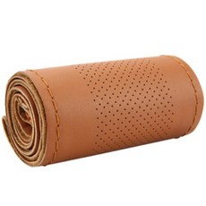 AUTO CREW 牛皮手工縫製DIY方向盤套 中央打孔, 咖啡色