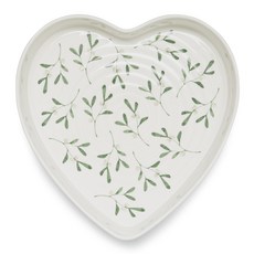 PORTmeIRION 波特玫琳恩 Sophie Conran 槲寄生愛心盤, 1個, 白色 + 綠色