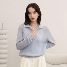 KUZY 女款羊駝毛拉克蘭袖鈕扣Polo衫 Warm針織衫
