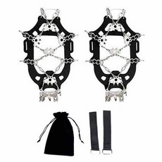 Elmountain 23爪登山鏈式冰爪 附綁帶收納袋組合, 黑色