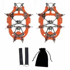 Elmountain 23爪登山鏈式冰爪 附綁帶收納袋組合, 橘色