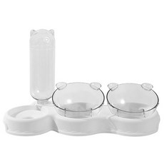 DING DONG PET 寵物透明小熊3合1半自動餵水餵食碗, 1個, 白色