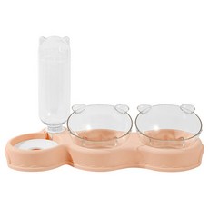 DING DONG PET 寵物透明小熊3合1半自動餵水餵食碗, 1個, 粉紅色