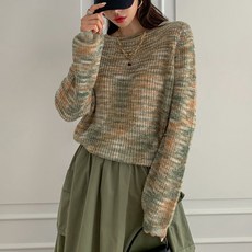 KnitNJean 女款多色混色捲邊迪貝爾圓領針織衫