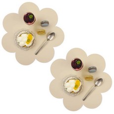 Another 皮革餐墊 花朵Fiore, 30.6 x 31.5cm x 厚度 2mm, 象牙白 + 棕色, 2個