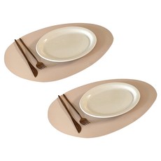 QUECHUNG Another 皮革餐墊 Ovo, 象牙白 + 棕色, 30.3 x 43cm x 厚度 2mm, 2個