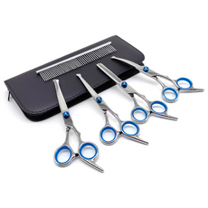 Komely 寵物美容剪刀5件組, 銀色 + 藍色, 1套