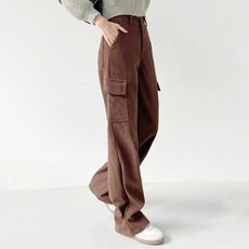 플랜데이 여성용 카고 코듀로이 본딩안감 골덴 와이드 팬츠 롱