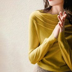 아뗄릭 여성용 입술 물결넥 여리한 니트 티셔츠 03073