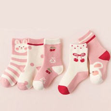 꼼지 여아용 S파일 핑크바니 도톰 방한 보온 양말 5종 세트 D30