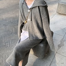 MEICHEL 休閒寬鬆連帽開襟衫半身裙套裝 04236