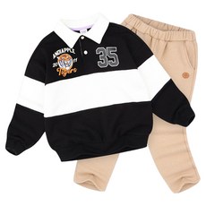 andiapple 兒童老虎橄欖球領超厚刷毛上下裝套組