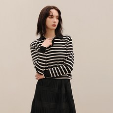 KUZY 女款條紋V領翻領T恤Ladyish針織衫