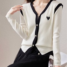 비비에모 여성용 하트 포인트 브이넥 니트 가디건 05598