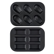Hanomad 深瑪德蓮模不沾塗層烤盤 6格+深費南雪模不沾塗層烤盤 6格組 黑色, 1套