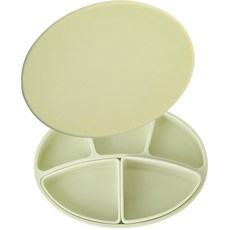 bluemama 嬰幼兒用 modoo-i 吸盤餐盤 + 2種分隔盤 + 吸盤餐盤彩色蓋子組合, 四季豆綠, 吸盤餐盤 + 小型分隔盤 + 大型分隔盤 + 吸盤餐盤彩色蓋子, 1套