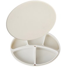 MODU'I bluemama 吸盤餐盤 + 2種分隔盤 + 蓋子組合, 奶油白, 吸盤餐盤 + 小型分隔盤 + 大型分隔盤 + 吸盤餐盤彩色蓋子, 1套