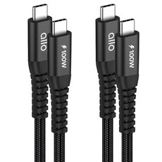 allo 高強度編織 E-Marker 晶片 100W C to C PD PPS 超高速充電線, 1m, 黑色, 2個