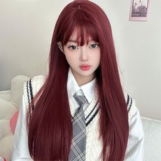 이너윈 와인 롱 스트레이트 통가발 60cm + 가발망 세트, 1개