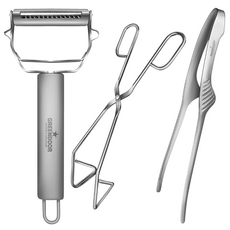 Greendoor 不鏽鋼多功能削皮器 + 剪刀型夾子 + 立式不鏽鋼烤肉夾組, 單一顏色, 1套