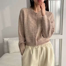 뜨개진 여성용 램스울 심플 베이직 래글런 니트 메이아 가디건