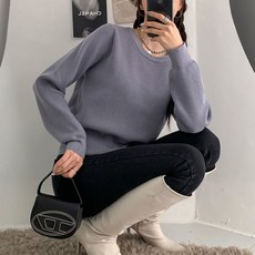 KnitNJean 女款寬鬆版型柔軟彈性羅紋Oberon圓領針織衫