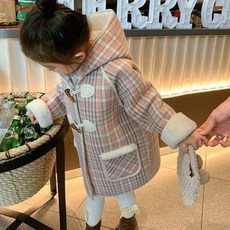 Yubli女童款Pingo刷毛格紋連帽炒年糕外套