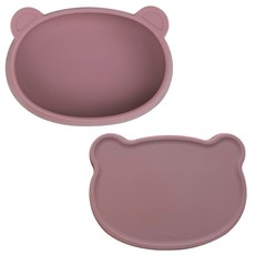 MODU'I 矽膠小熊餐盤+蓋子幼兒餐具組, 粉紅色, 1組
