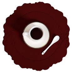 리나블루 접이식 테이블 방수 인조가죽 매트 라운드, 버건디