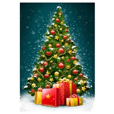 Allode樹廣場聖誕壁掛裝飾鑽石畫DIY套組 圓形 40 x 50 cm, 1個, NO 03