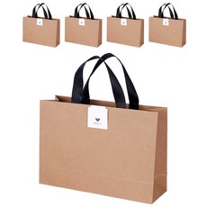 인디케이 리본 쇼핑백 대 5p + 마감 스티커 5p 세트, 크라프트, 1세트