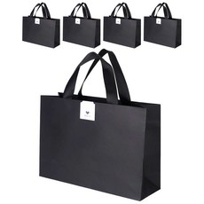 indi.k 大型緞帶購物袋 5入 + 封口貼紙 5入 套組, 1套, 黑色