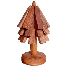 GGUMIGGA 桃花心木樹形鍋墊3入 + 收納架組合, 棕色, 1套